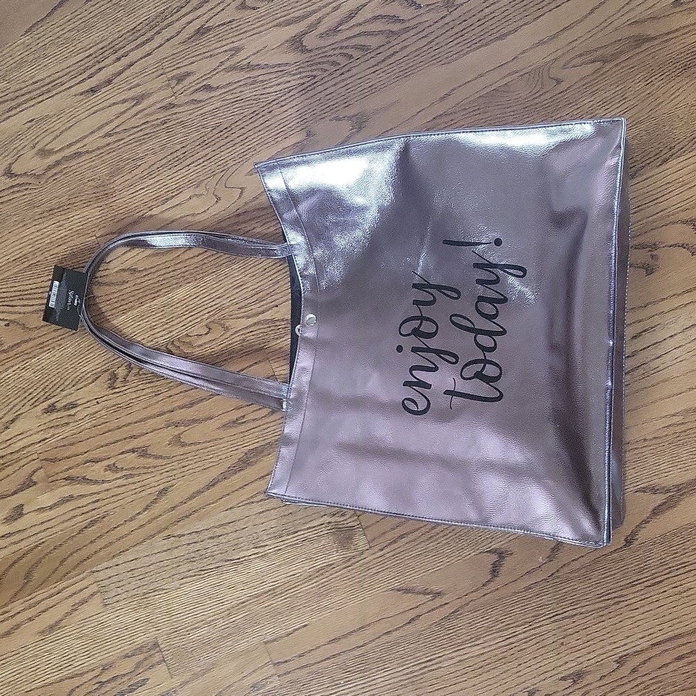 Enjoy Today! Faux Silver New w tags TOTE by Arcadia Beauty Labs 18" x 16'X 6"